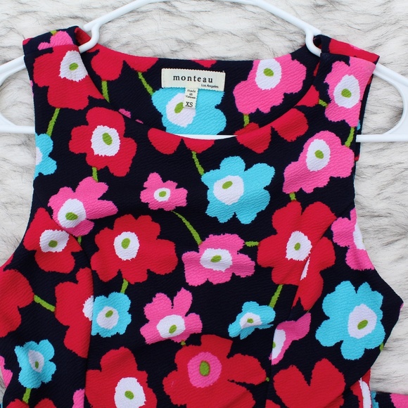 Monteau Floral Print Mini Dress W/Back Bows SZ XS - Picture 8 of 8